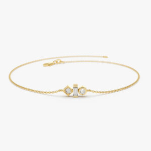 Gold Baguette and Round Diamond Mix Bracelet
