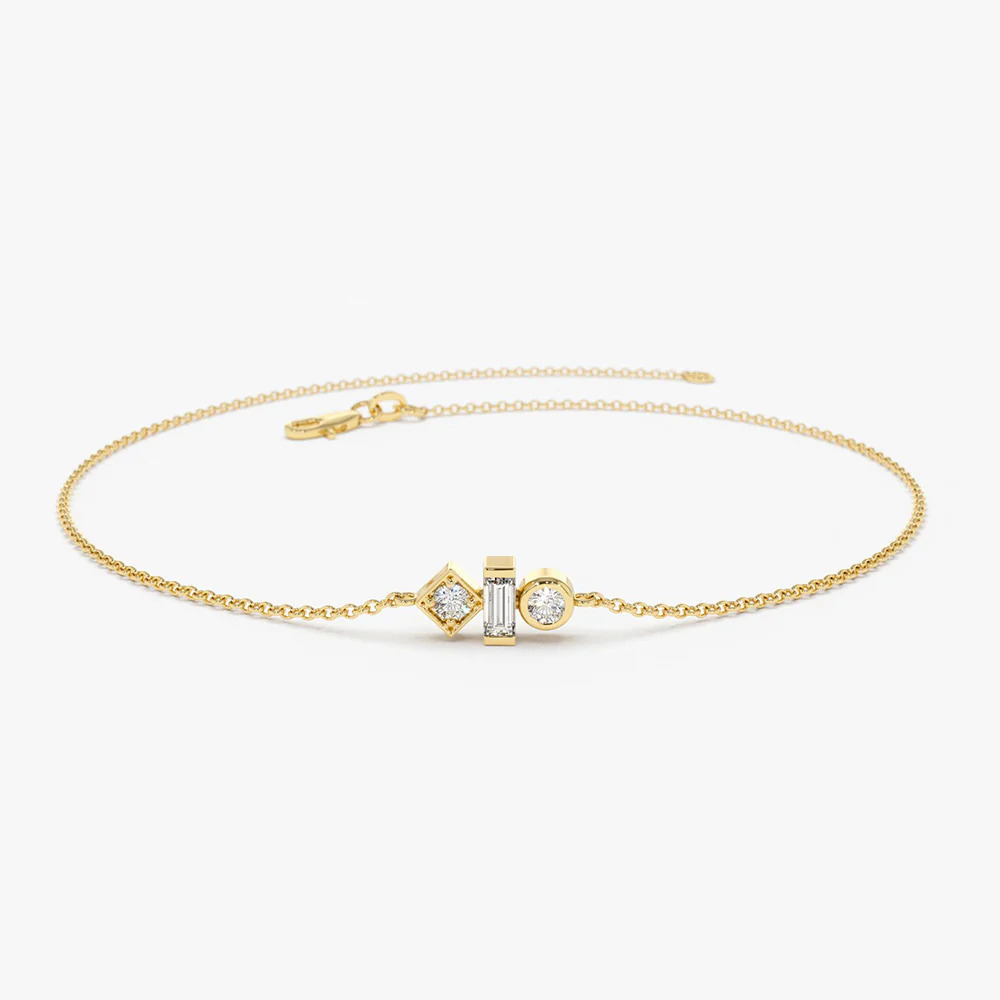 Gold Baguette and Round Diamond Mix Bracelet